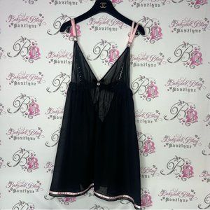 Ann summers babydoll dress nighty open cup bling black pink rhinestone buckle